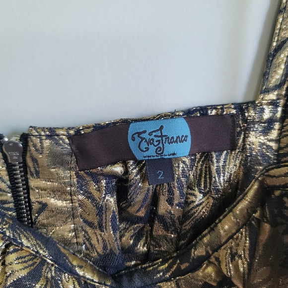 Eva Franco, Floral Metallic Top, Gold/Midnight Blue, Size 2 - Picture 4 of 4